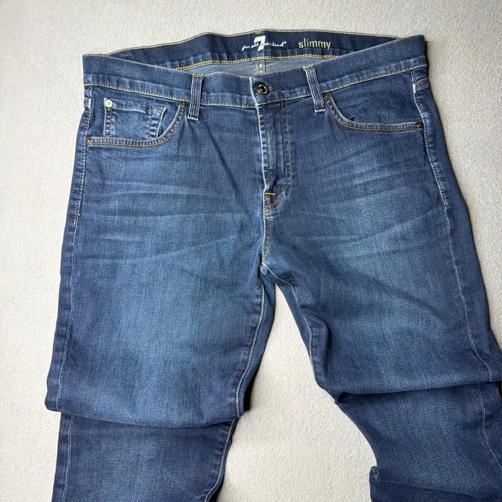 7 For All Mankind Slimmy Jeans Mens 34 Dark Blue Slim Straight Stretch Denim